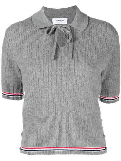 Thom Browne Striped Ribbed Wool-blend Polo Sweater In Multi