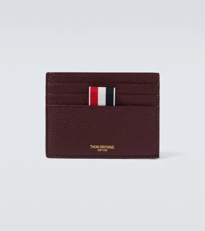 Thom Browne Rwb Stripe Leather Cardholder In Brown