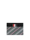 Thom Browne Rwb Stripe Leather Cardholder In Grey