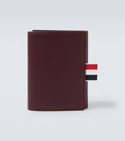 Thom Browne Rwb Stripe Leather Wallet In Burgundy
