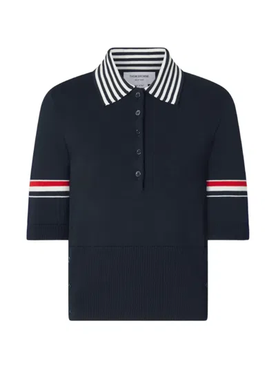 Thom Browne Rwb Stripe Lobster-jacquard Polo Shirt In Blue
