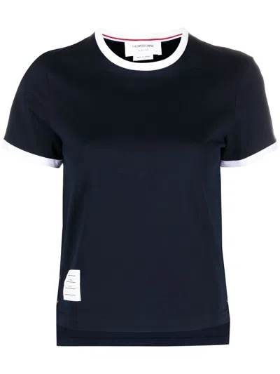 Thom Browne Rwb-stripe Logo-patch T-shirt In Blue