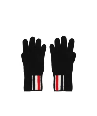 Thom Browne Rwb-stripe Merino Wool Gloves In Black