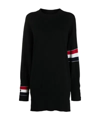 Thom Browne Rwb Stripe Oversized Jumper In Black