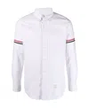 Thom Browne Grosgrain-band Striped Oxford Shirt In Gray