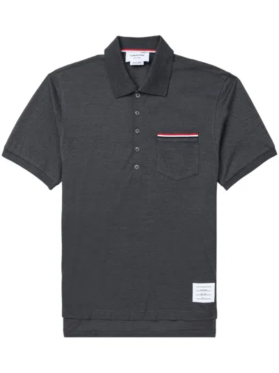 Thom Browne Rwb Stripe Patch Polo In Black