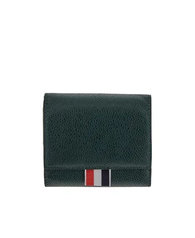 Thom Browne Rwb Stripe Pebbled Leather Wallet In Black