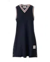 Thom Browne Piquet Dress With V Neckline And Arm Holes In Blue