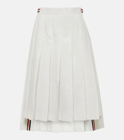 Thom Browne Rwb Stripe Pleated Cotton Midi Skirt In White