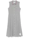 Thom Browne Rwb-stripe Pleated Midi Dress In Gray