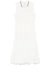 Thom Browne Rwb-stripe Pleated Midi Dress In White
