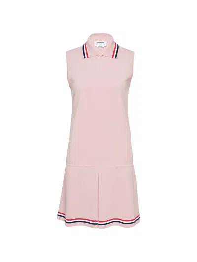 Thom Browne Rwb Stripe Pleated Mini Dress In Pink