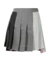 Thom Browne Contrast Panel Dropped Back Pleated Skirt In Gray