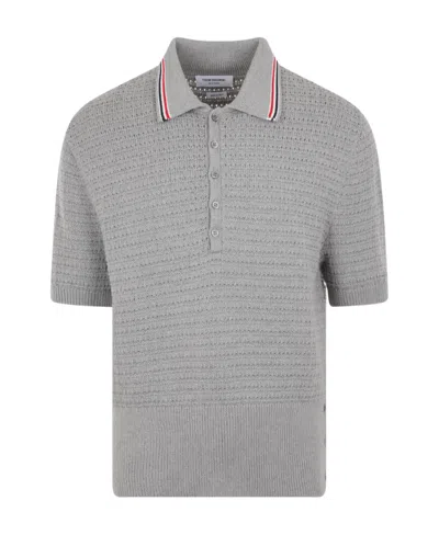 Thom Browne Rwb Stripe Polo Shirt In Gray