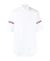 Thom Browne Stripe Armband Short Sleeve Oxford Shirt In White