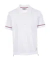 Thom Browne Short-sleeved Navy Polo Shirt With Patch In White