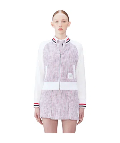 Thom Browne Rwb Stripe-print Tweed Jacket In White