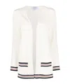 Thom Browne Rwb Stripe Ribbed Cardigan In White