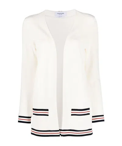 Thom Browne Rwb Stripe Ribbed Cardigan In White
