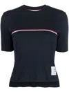 Thom Browne Striped Crew Neck Ribbed Texture T-shirt In Blau