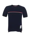 Thom Browne Striped Crew Neck Ribbed Texture T-shirt In Blue
