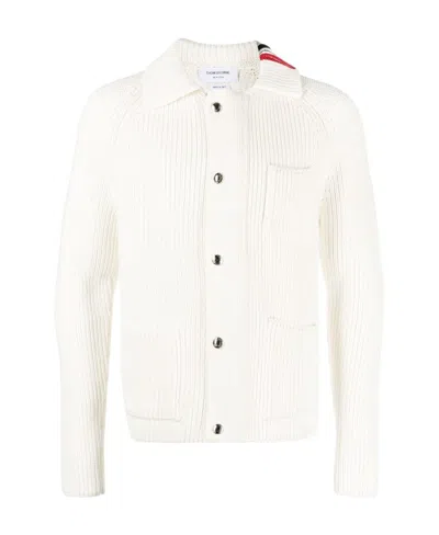 Thom Browne Rwb-stripe Ribbed-knit Cardigan In White