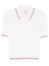 Thom Browne Rwb-stripe Ribbed-knit Polo Top In 100 White