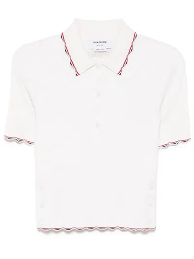 Thom Browne Rwb-stripe Ribbed-knit Polo Top In 100 White