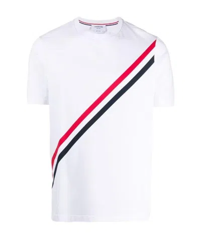 Thom Browne Printed Rwb Stripe Cotton Jersey T-shirt In White
