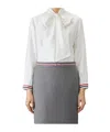 Thom Browne Silk Shirt With Bow Detail And Striped Cuffs In White