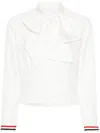 Thom Browne Silk Shirt With Bow Detail And Striped Cuffs In White