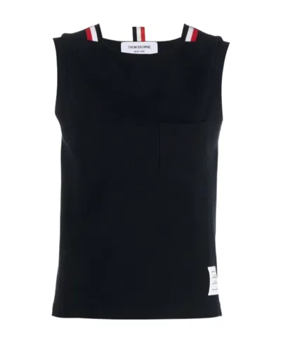 Thom Browne Rwb-stripe Sleeveless Top In Black