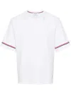 Thom Browne White Crewneck T-shirt With Rwb Detail On Neck And Sleeve In White