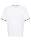 Thom Browne White Crewneck T-shirt With Rwb Detail On Neck And Sleeve In White