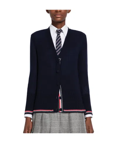 Thom Browne Rwb-stripe Trim Cardigan In Blue