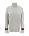 Thom Browne Turtleneck Sweatear With Tricolor Intarsia In Gray