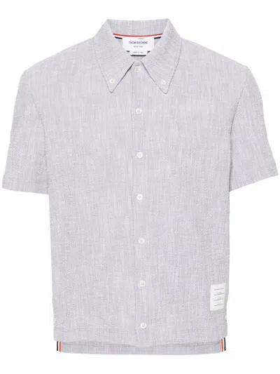 Thom Browne Rwb-stripe Tweed Shirt In Grey