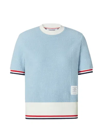 Thom Browne Rwb 스트라이프 트위드 티셔츠 In Blue