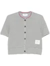 Thom Browne Gray Cotton Waffle Short Sleeve Cardigan In Gray