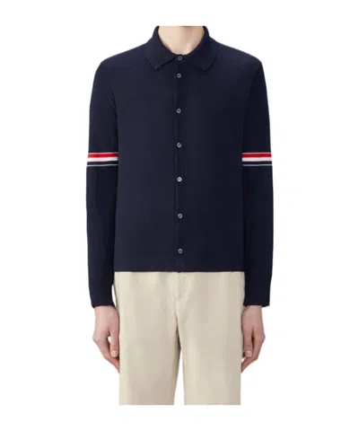 Thom Browne Rwb Stripe Wool Cardigan In Black