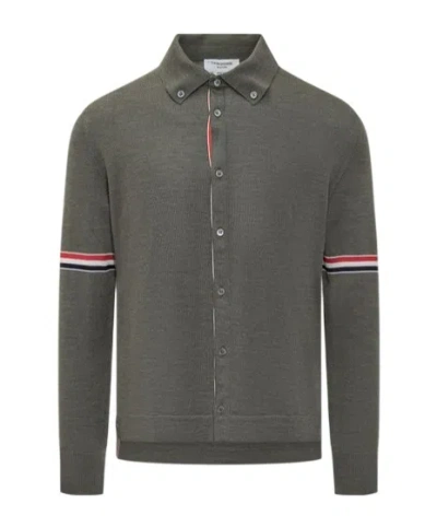 Thom Browne Rwb Stripe Wool Cardigan In Black