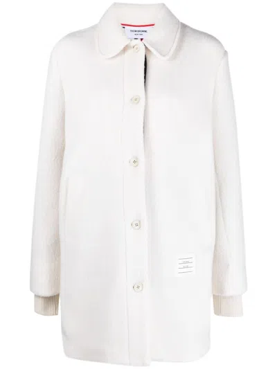 Thom Browne Rwb-stripe Wool Overcoat In White