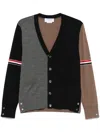 Thom Browne Navy/grey/brown Wool Cardigan In Black