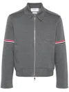 Thom Browne Rwb-stripe Cotton Jersey Zip-up Jacket In Grey