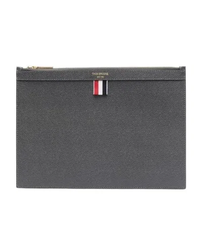 Thom Browne Rwb Stripe Zipped Pouch In Gray