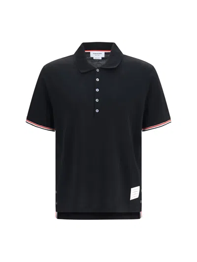 Thom Browne Rwb Striped Cotton Knit Polo In Black