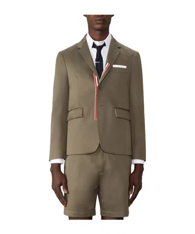 Thom Browne Rwb-striped Cotton Single-breasted Blazer In Brown
