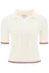 Thom Browne Soft Merino Wool Polo Shirt With Rwb Stripe In White