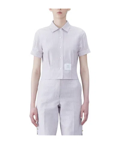 Thom Browne Rwb Striped Logo Patch Shirt In White