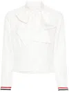 Thom Browne Silk Shirt With Bow Detail And Striped Cuffs In White